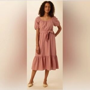 Amour Vert Michelle 100% Organic Cotton Midi Dress Size XL Made in USA Carnelian